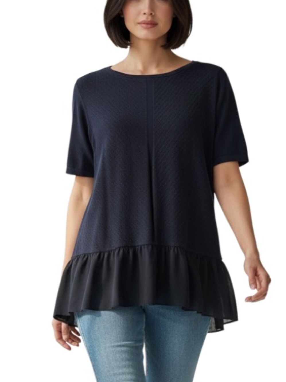 LOFT Navy Ruffle-Hem Short Sleeve Tunic